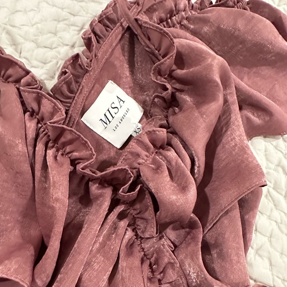 Misa Los Angeles Valerya off shoulder ruffle wrap dress in mauve XS - Picture 2 of 4